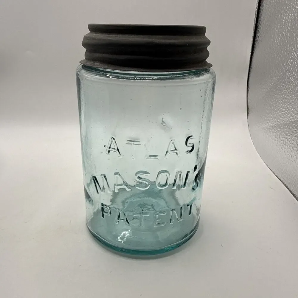 2 Antique Aqua Atlas Mason’s Patent Quart Jar